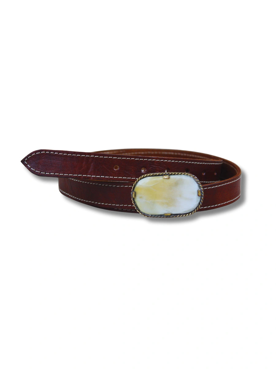Cinturón de Piel con Hebilla Hueso Negro | CJ0081