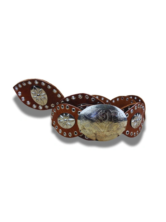 Cinturón de Cuero con Conchos Marrón | CJ0155-B