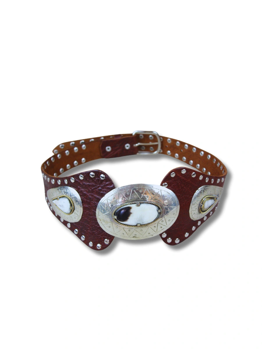 Cinturón de Piel con Conchos y Tachuelas Western | CJ6420