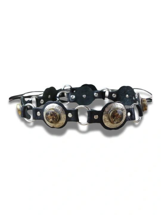 Cinturón Boho de Piel con Conchos y Anillas Metálicas - CJ2345