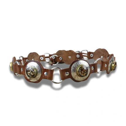 Cinturón Boho de Piel con Conchos y Anillas Metálicas - CJ2345