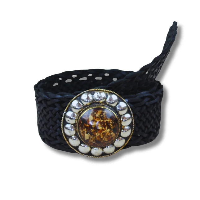 cinturon trenzado etnico ambar mayorista marrón oscuro marrón oscuro vista frontal — CJ0764