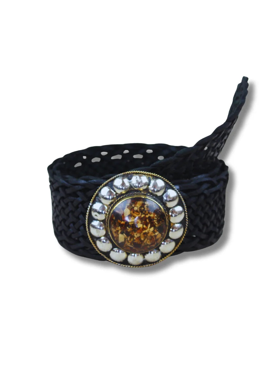 cinturon trenzado etnico ambar mayorista marrón oscuro marrón oscuro vista frontal — CJ0764