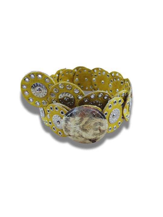 vista 5 amarillo cinturón de piel marrón para unisex — CJ0155