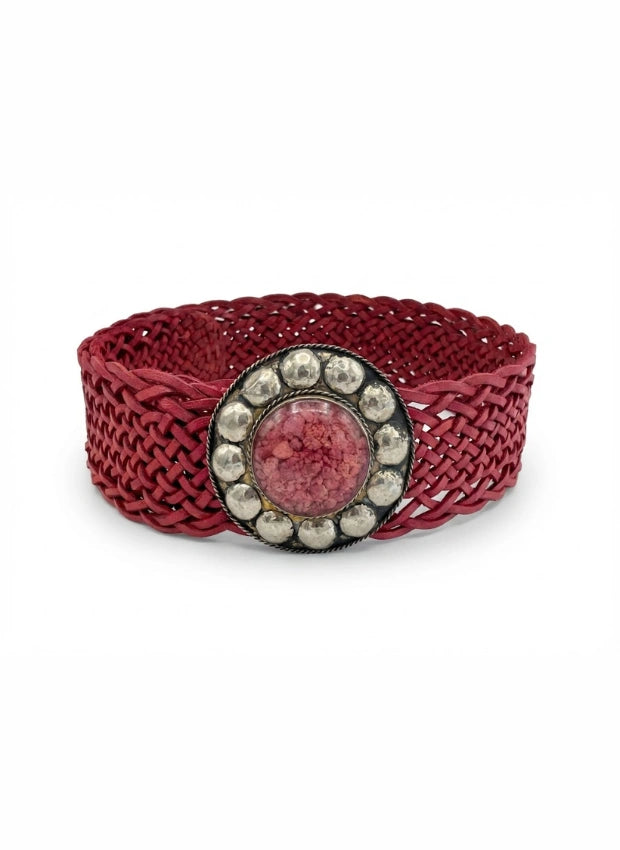pulsera de piel rosa rosa vista frontal — CJ0764