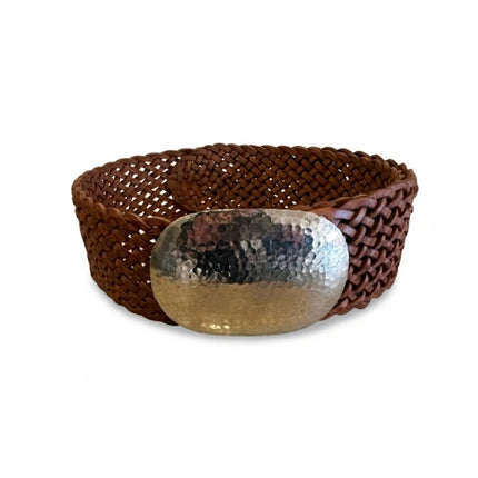 cinturón de piel marrón para unisex marrón vista frontal — CJ10225