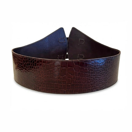 detalle marrón oscuro cinturón de piel marrón oscuro para unisex — ref. CJ5361
