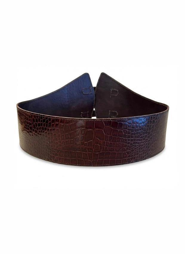 detalle marrón oscuro cinturón de piel marrón oscuro para unisex — ref. CJ5361