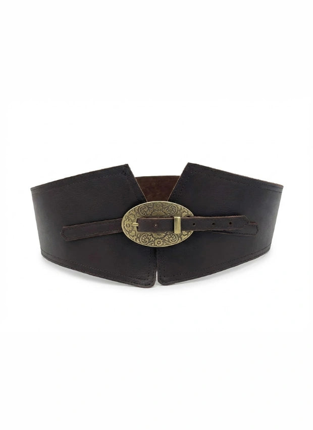 cinturón de piel marrón oscuro para unisex marrón oscuro vista frontal — CJ5365