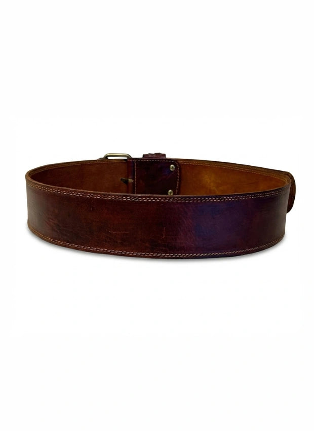 detalle marrón oscuro cinturón de piel marrón oscuro para unisex — ref. CJ3439