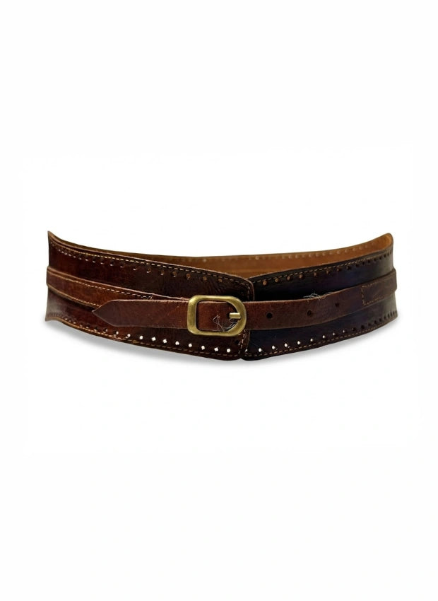 cinturón de piel marrón oscuro para unisex marrón oscuro vista frontal — CJ10248