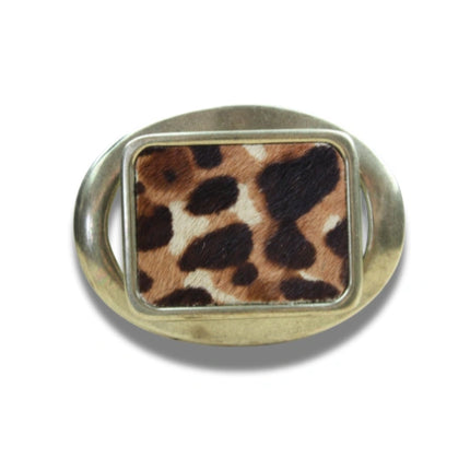 Hebilla Ovalada con Inserto Rectangular Animal Print Leopardo en Piel - CJ3591