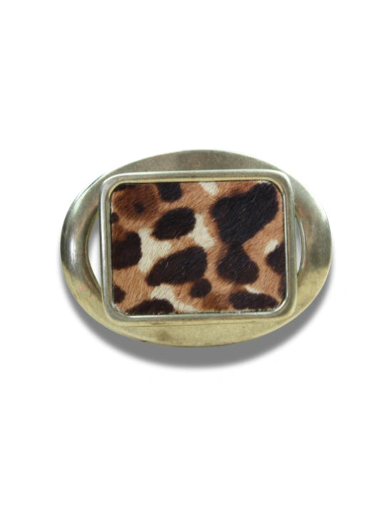 Hebilla Ovalada con Inserto Rectangular Animal Print Leopardo en Piel - CJ3591