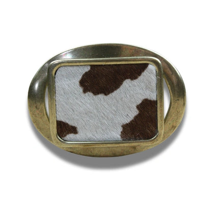 Hebilla Ovalada con Inserto Rectangular Animal Print Vaca en Piel - CJ3591