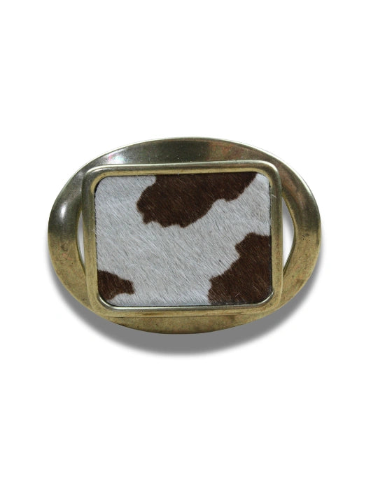 Hebilla Ovalada con Inserto Rectangular Animal Print Vaca en Piel - CJ3591