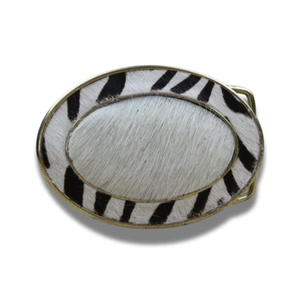 Hebilla Ovalada con Borde Animal Print Cebra en Piel - CJ3591