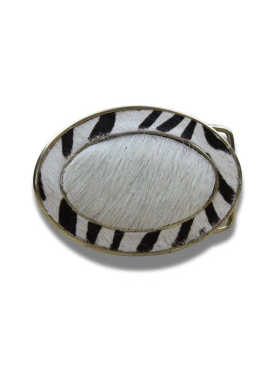 Hebilla Ovalada con Borde Animal Print Cebra en Piel - CJ3591