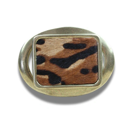 Hebilla Ovalada con Inserto Rectangular Animal Print Leopardo en Piel - CJ3591