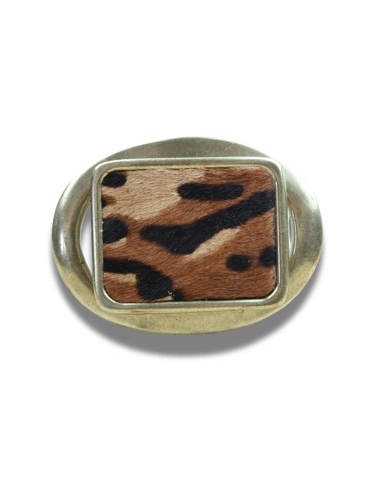 Hebilla Ovalada con Inserto Rectangular Animal Print Leopardo en Piel - CJ3591