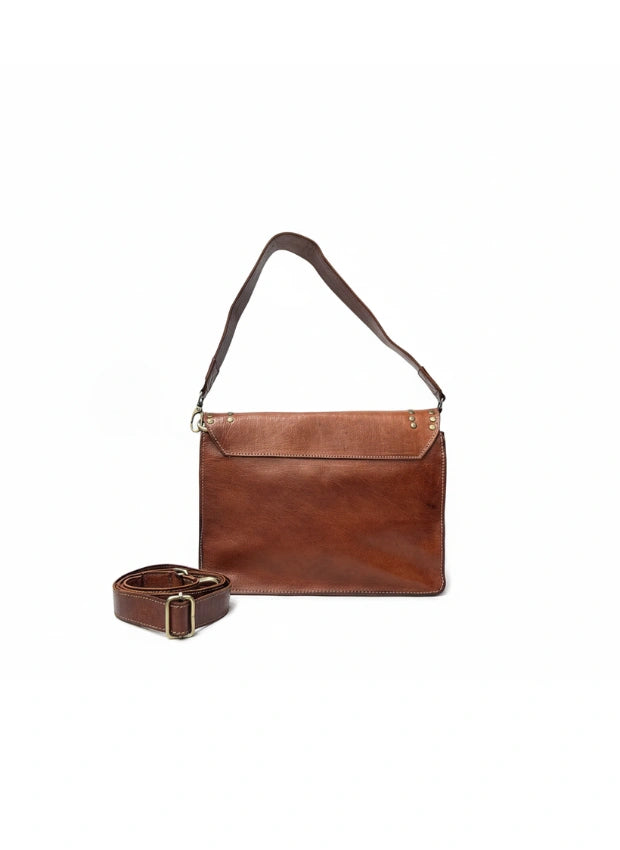 vista 3 negro bolso de mano de piel marrón para mujer — CJ7048