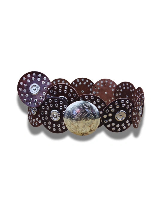 Cinturón de Cuero con Conchos Marrón | CJ0155