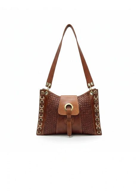 detalle marrón oscuro bolso de mano de piel marrón para mujer — ref. CJ2009