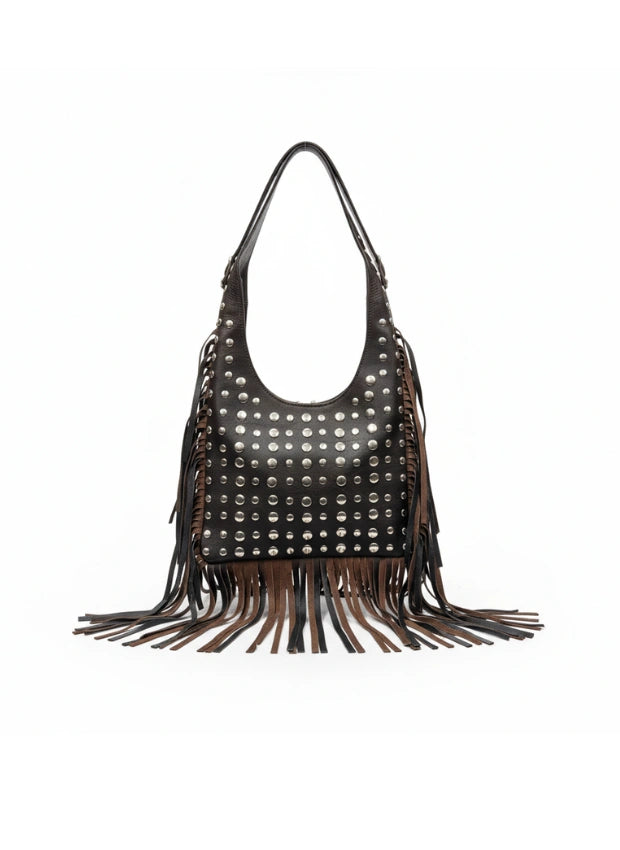 vista 3 negro bolso de mano de piel marrón para mujer — CJ5590