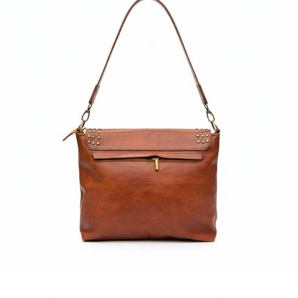 vista 3 marrón bolso de mano de piel marrón para mujer — CJ5242