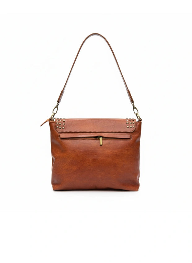 vista 3 marrón bolso de mano de piel marrón para mujer — CJ5242