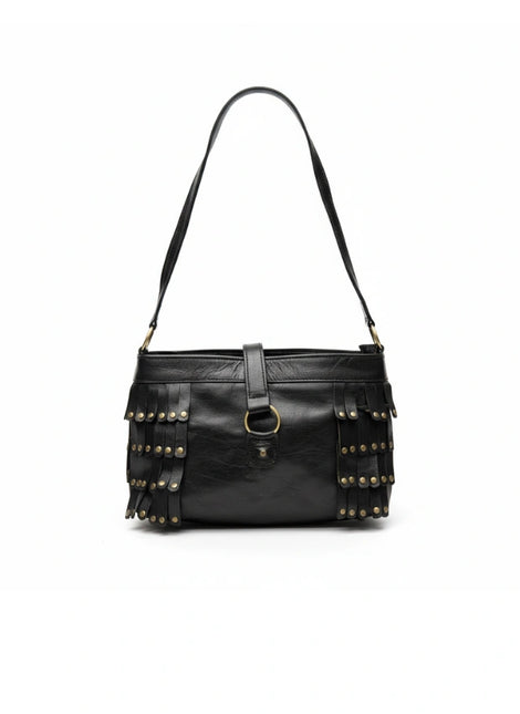 detalle negro bolso de mano de piel marrón para mujer — ref. CJ5446