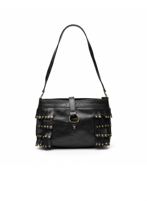 detalle negro bolso de mano de piel marrón para mujer — ref. CJ5446