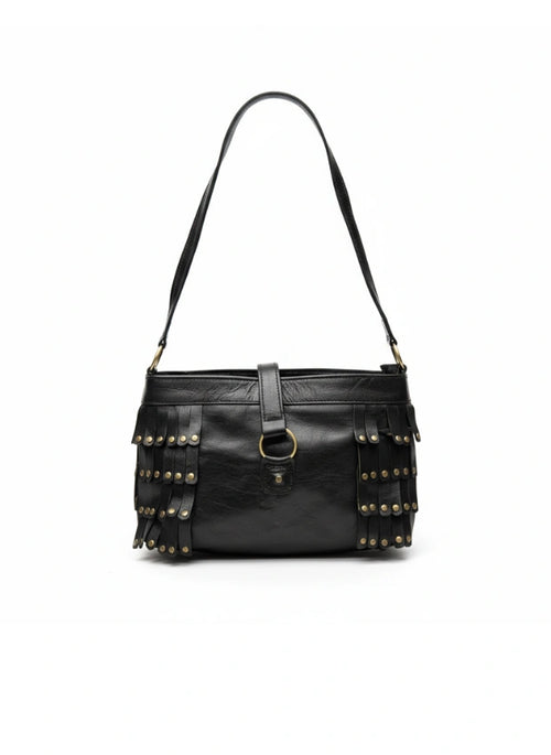 detalle negro bolso de mano de piel marrón para mujer — ref. CJ5446