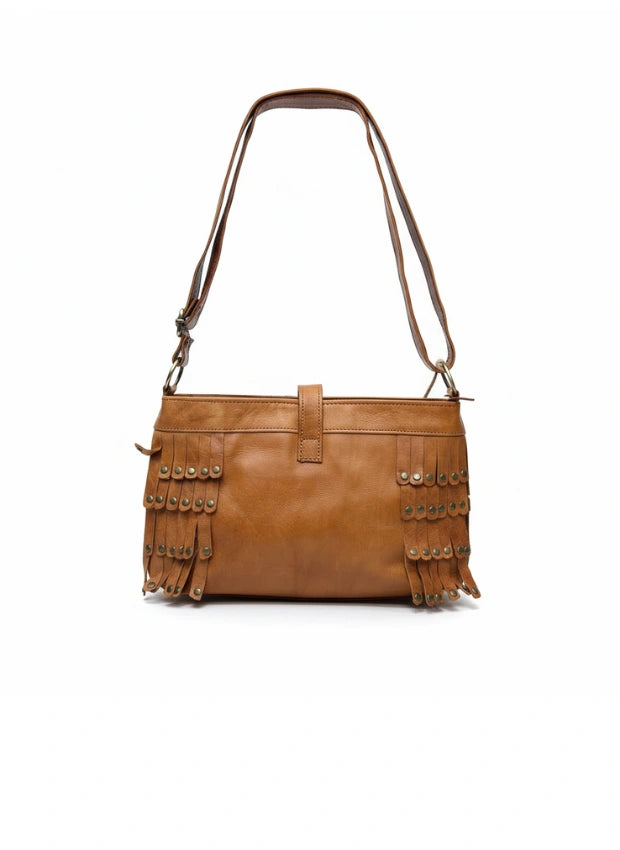 vista 3 marrón bolso de mano de piel marrón para mujer — CJ5446