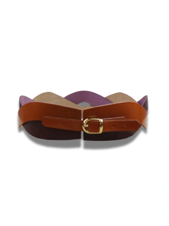 Fajín de Piel Entrelazado Bicolor con Hebilla Dorada -CJ1246-2