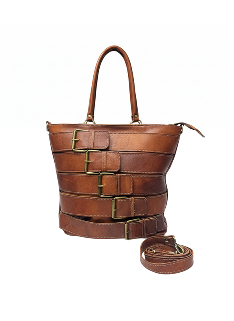 detalle negro bolso shopper de piel marrón para mujer — ref. CJ6421
