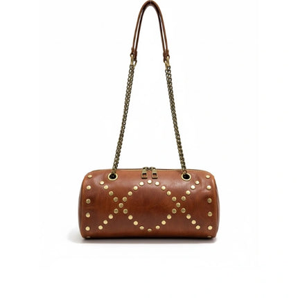 vista 3 marrón bolso de mano de piel marrón para mujer — CJ5242