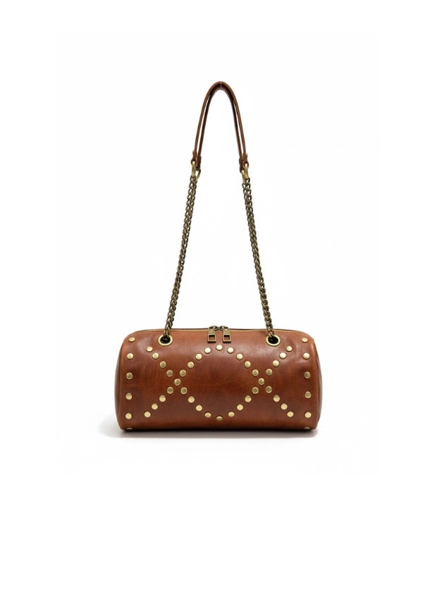 vista 3 marrón bolso de mano de piel marrón para mujer — CJ5242