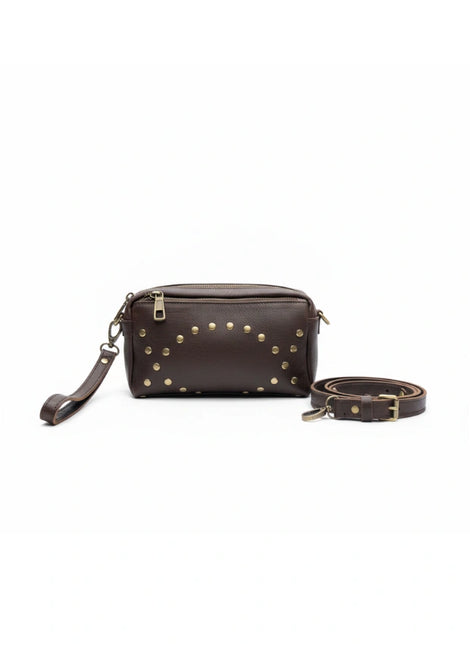 detalle negro bolso de mano de piel marrón oscuro para mujer — ref. CJ5543