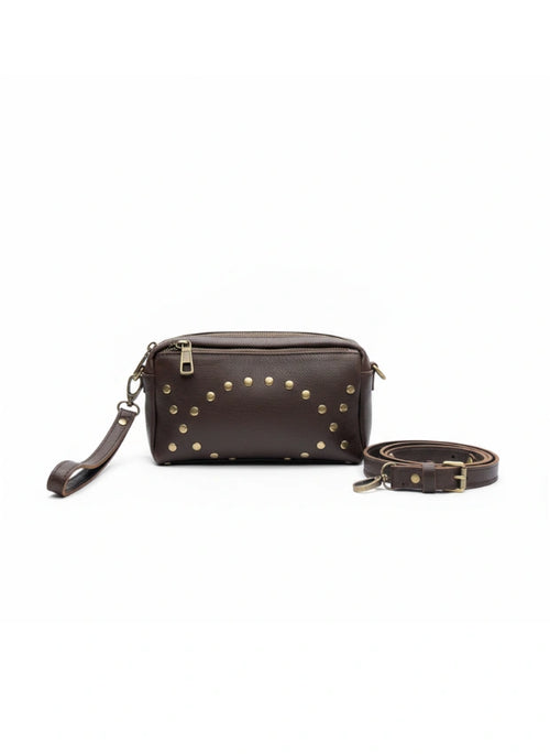 detalle negro bolso de mano de piel marrón oscuro para mujer — ref. CJ5543