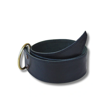 Cinturón Ancho de Piel Negra con Hebilla de Anilla Dorada CJ3710