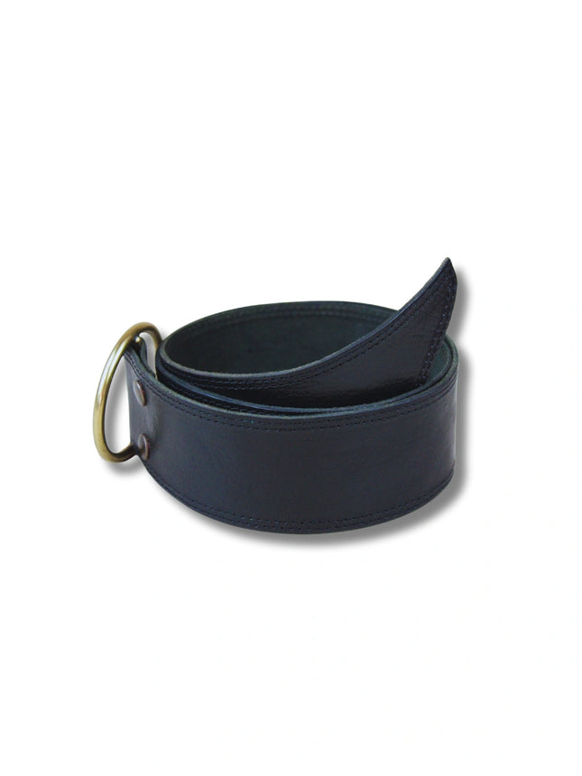 Cinturón Ancho de Piel Negra con Hebilla de Anilla Dorada CJ3710