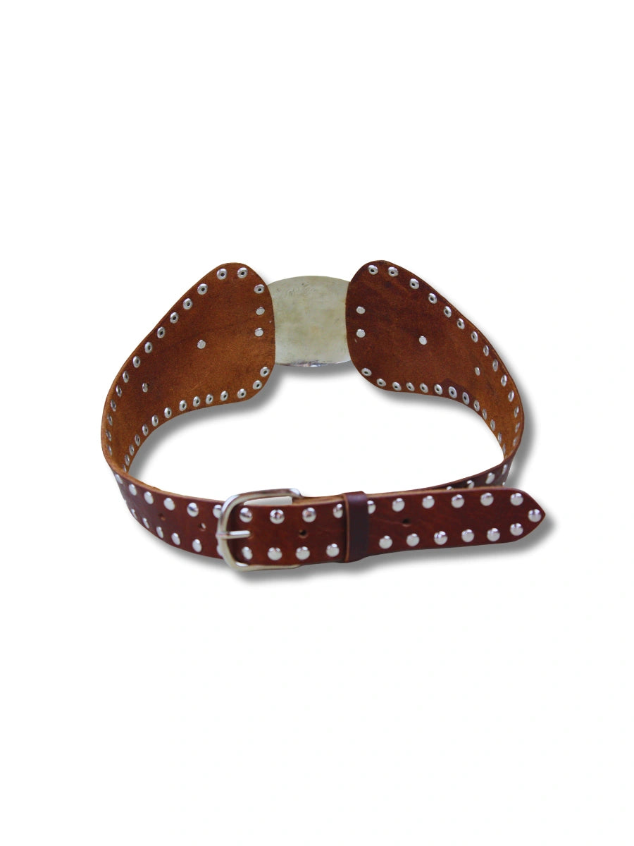 detalle negro cinturon piel conchos tachuelas western mayorista — ref. CJ6420