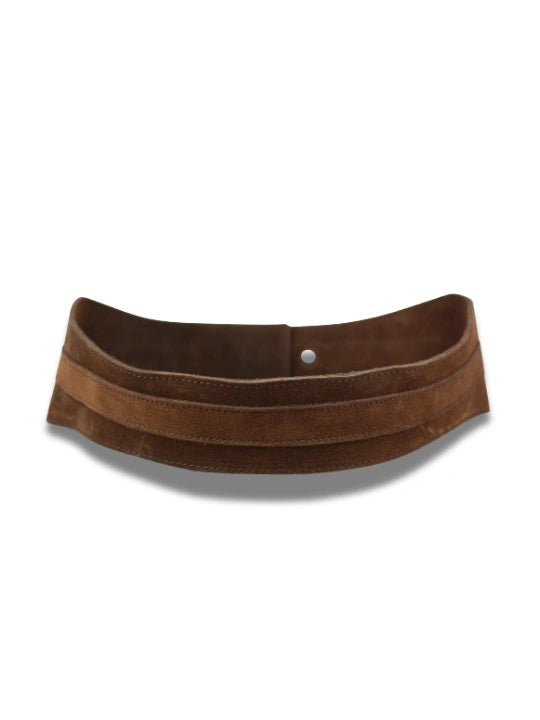 detalle marrón oscuro cinturon de piel con multiples filas de tachuelas bicolor — ref. CJ1229