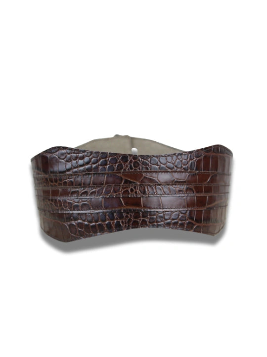 vista 4 negro cinturon ancho fajin con grabado cocodrilo y hebilla dorada — CJ1228