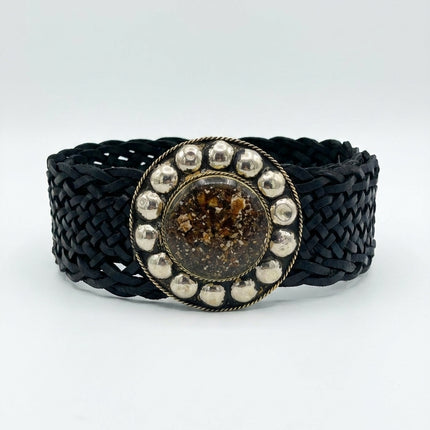 Fajín Trenzado de Piel con Hebilla Circular Vintage | Cinturón Ancho Mujer Cuero Artesanal | CJ0764