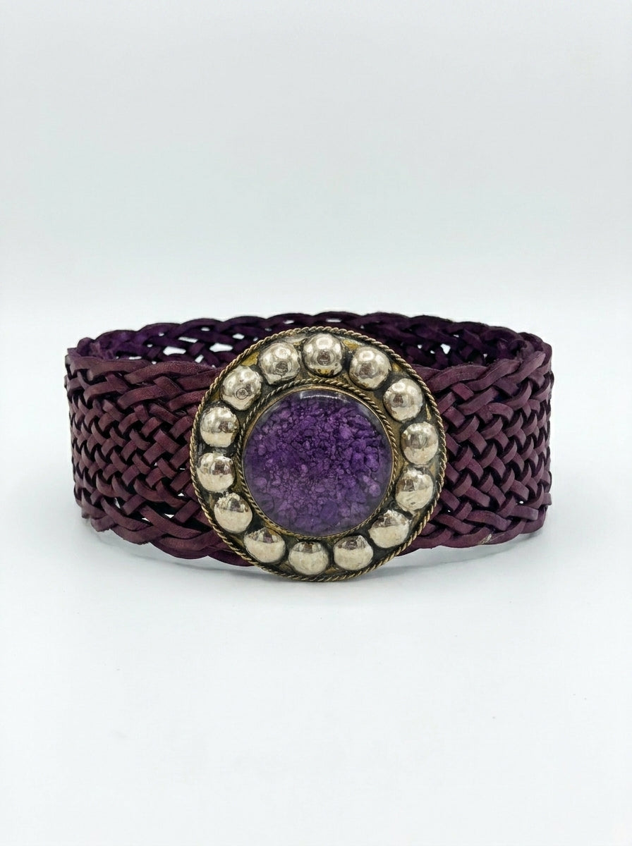 Fajín Trenzado de Piel con Hebilla Circular Vintage | Cinturón Ancho Mujer Cuero Artesanal | CJ0764