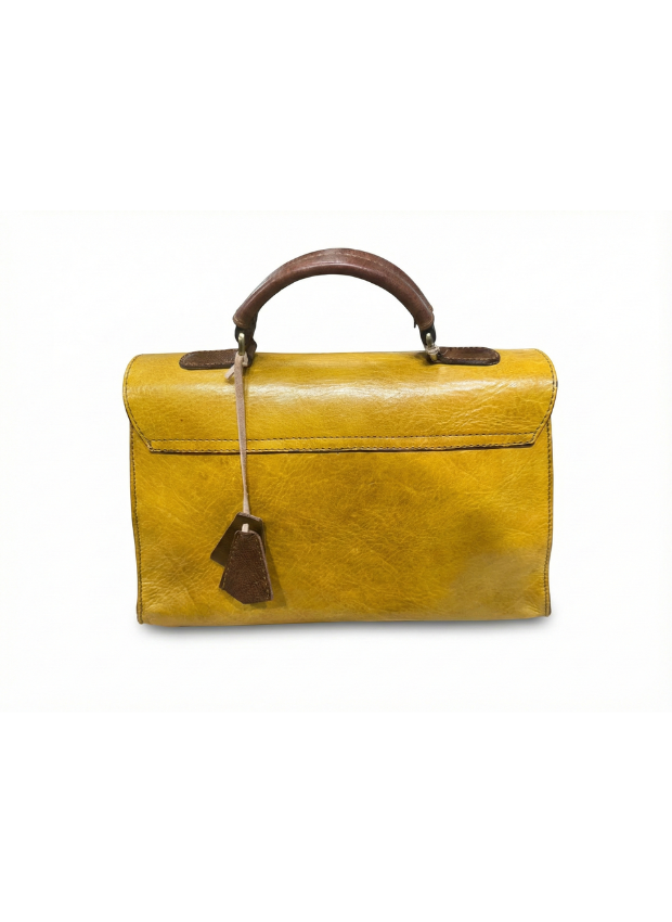 vista 3 amarillo satchel de piel marrón oscuro para mujer — CJ6663