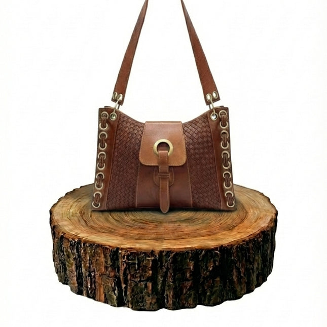bolso de mano de piel marrón para mujer marrón vista frontal — CJ2009