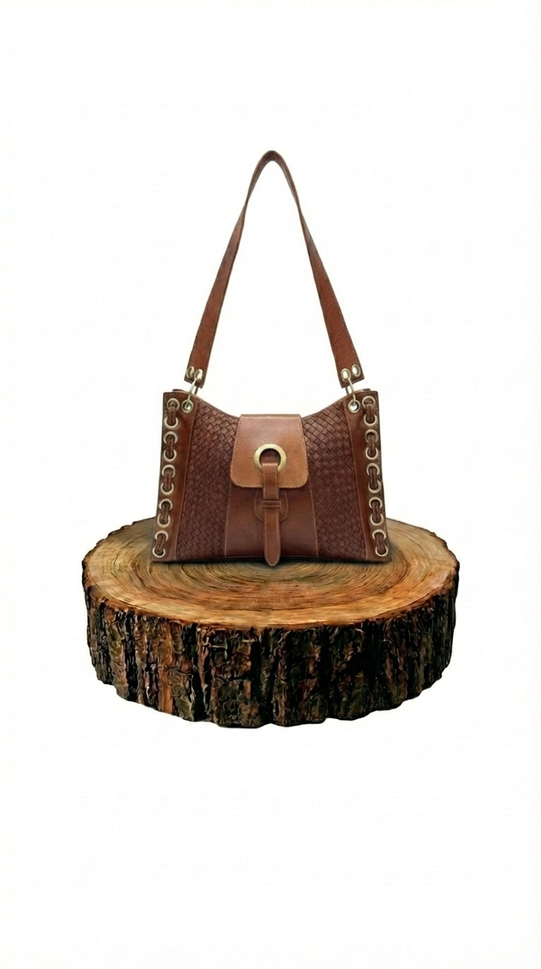 bolso de mano de piel marrón para mujer marrón vista frontal — CJ2009