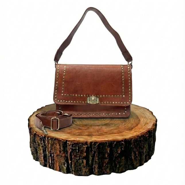bolso de mano de piel marrón para mujer marrón vista frontal — CJ7048